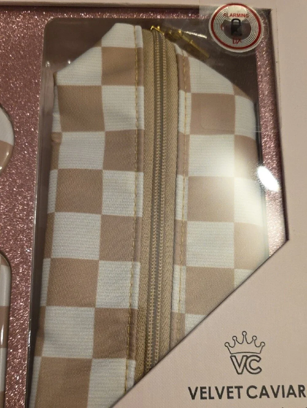 Velvet Caviar Beige & White Check Phone Accessories Set